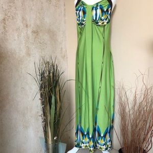 Ashley Stewart Maxi Dress Unique twist bodice 1X Green with mixed colors EUC
